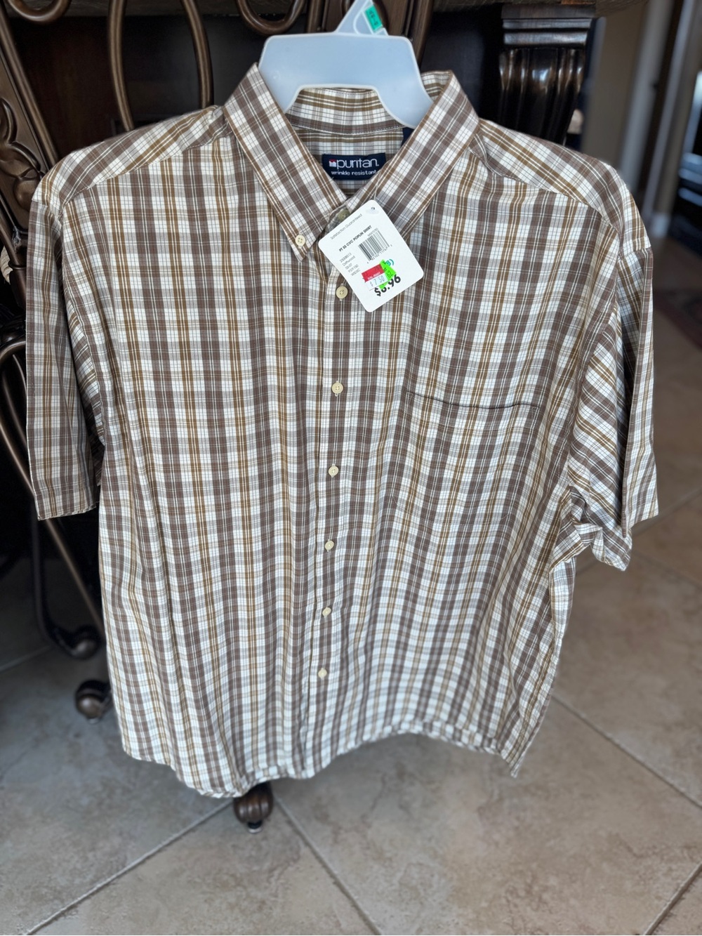 Puritan Brown and Cream Plaid Short-Sleeve Button-Down Shirt